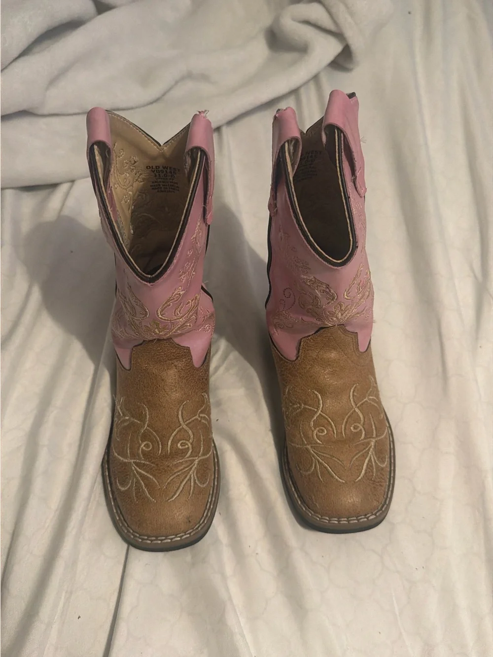 Old West Pink & Brown Girls Western Pull-On Boots